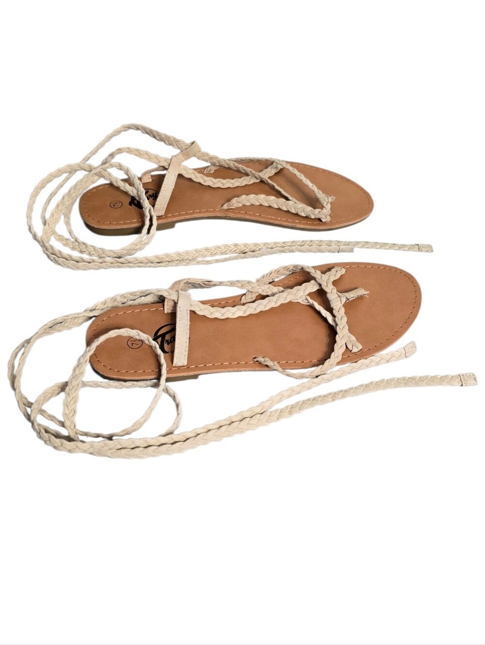 Trary Braided Lace-Up Flat Sandals in Cream